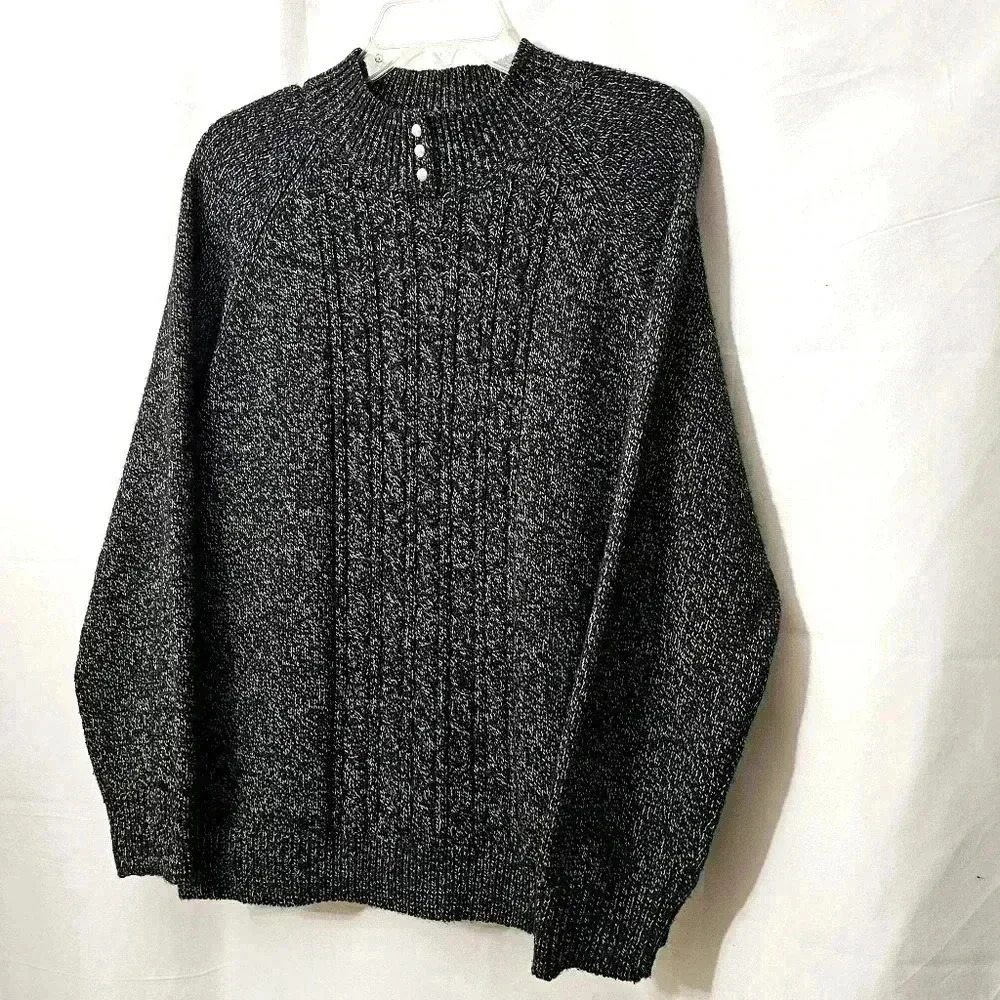 Rebecca Malone Womens Black White Acrylic Blend Mock Knit Sweater XL